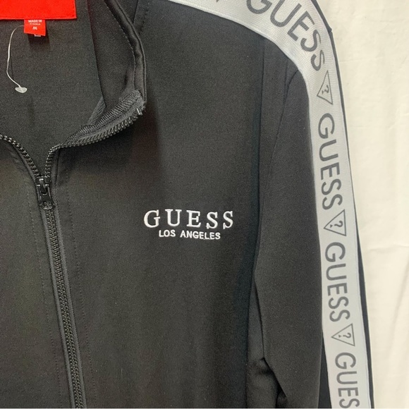 Men’s Guess Logo Tape Black Zip Up Jacket - Picture 2 of 5